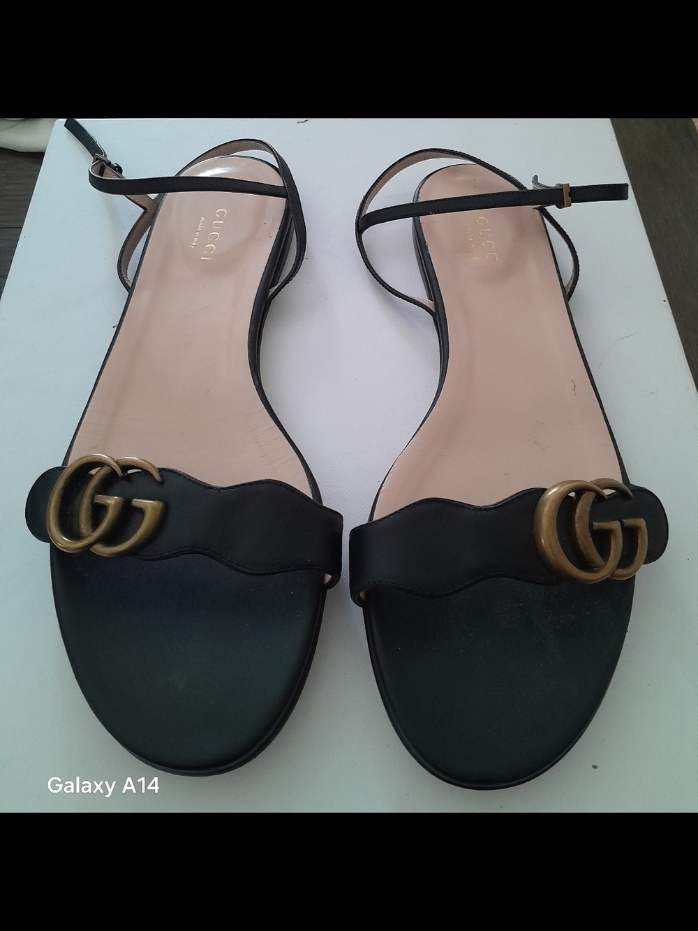 Gucci Black Leather GG Logo Ankle-Strap Sandals Size 39